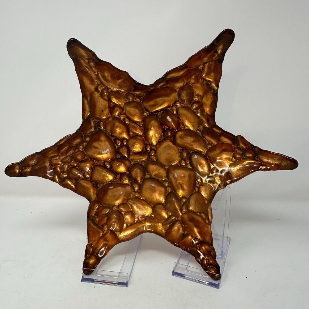 Handcrafted Star Fish Shaped Art Glass Decorative Bowl Gold Pebble Design 13"